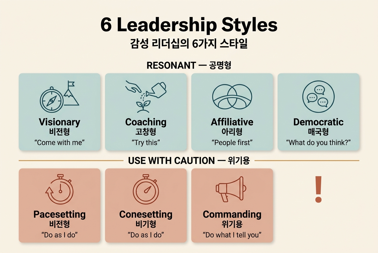 분위기 좋은 팀은 왜 더 잘하는가 — Goleman 'Primal Leadership'과 6가지 감성 리더십 스타일 썸네일